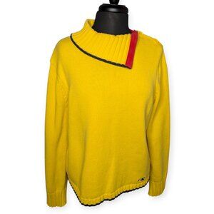 Vintge Norton McNaughton Stylish Preppy Yellow Sweater Red & Black Trim Size XL